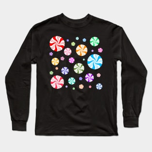 Colorful Rainbow Round Peppermint Holiday Pattern Long Sleeve T-Shirt